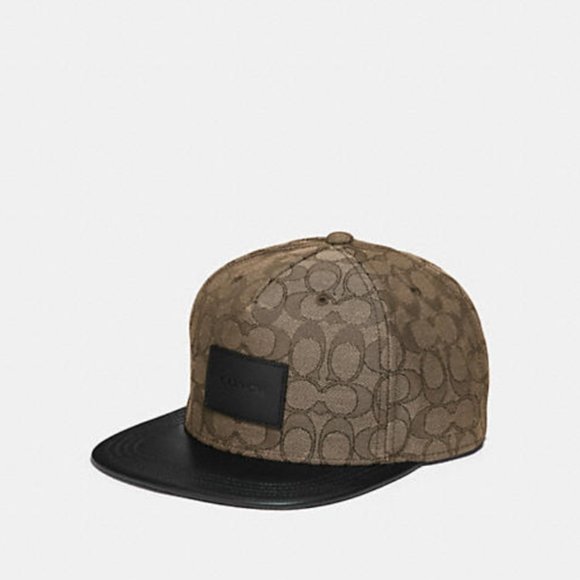 NWT COACH SIGNATURE FLAT BRIM KHAKI HAT - Picture 1 of 10